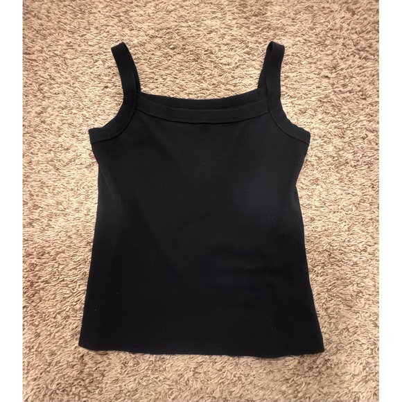 American Eagle Outfitters Tops - American Eagle Ribbed Black Tank Top Women's Large Square Neck Stretch Basic